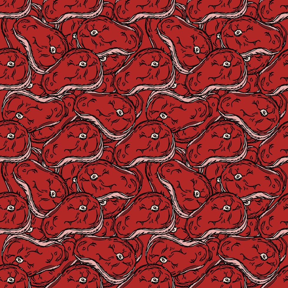 seamless steak pattern. vector doodle illustration with steak icon. pattern with meat