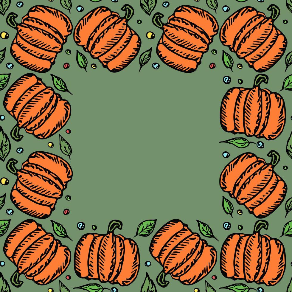 Pumpkin pattern with place for text. Seamless doodle vector with pumpkin icons. Vintage pumpkins pattern