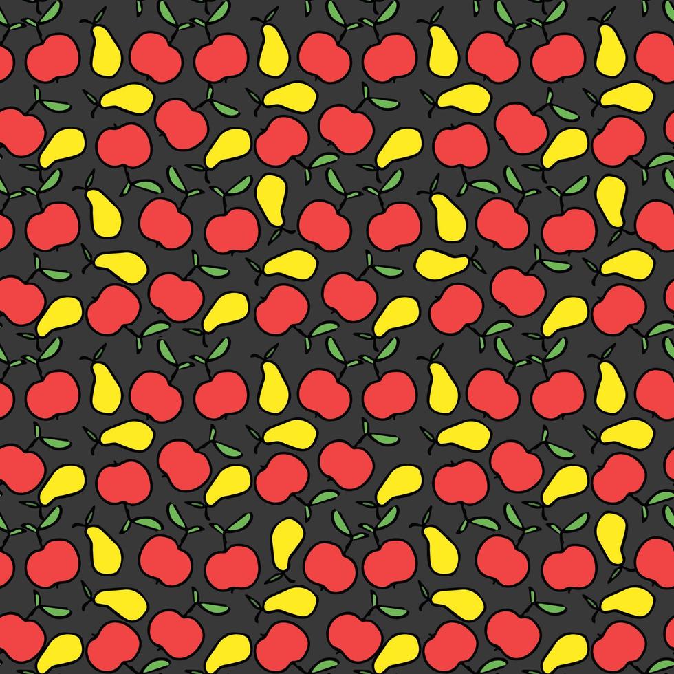 patrón de frutas sin fisuras. fondo coloreado de manzana y pera. garabato, vector, ilustración, con, frutas vector