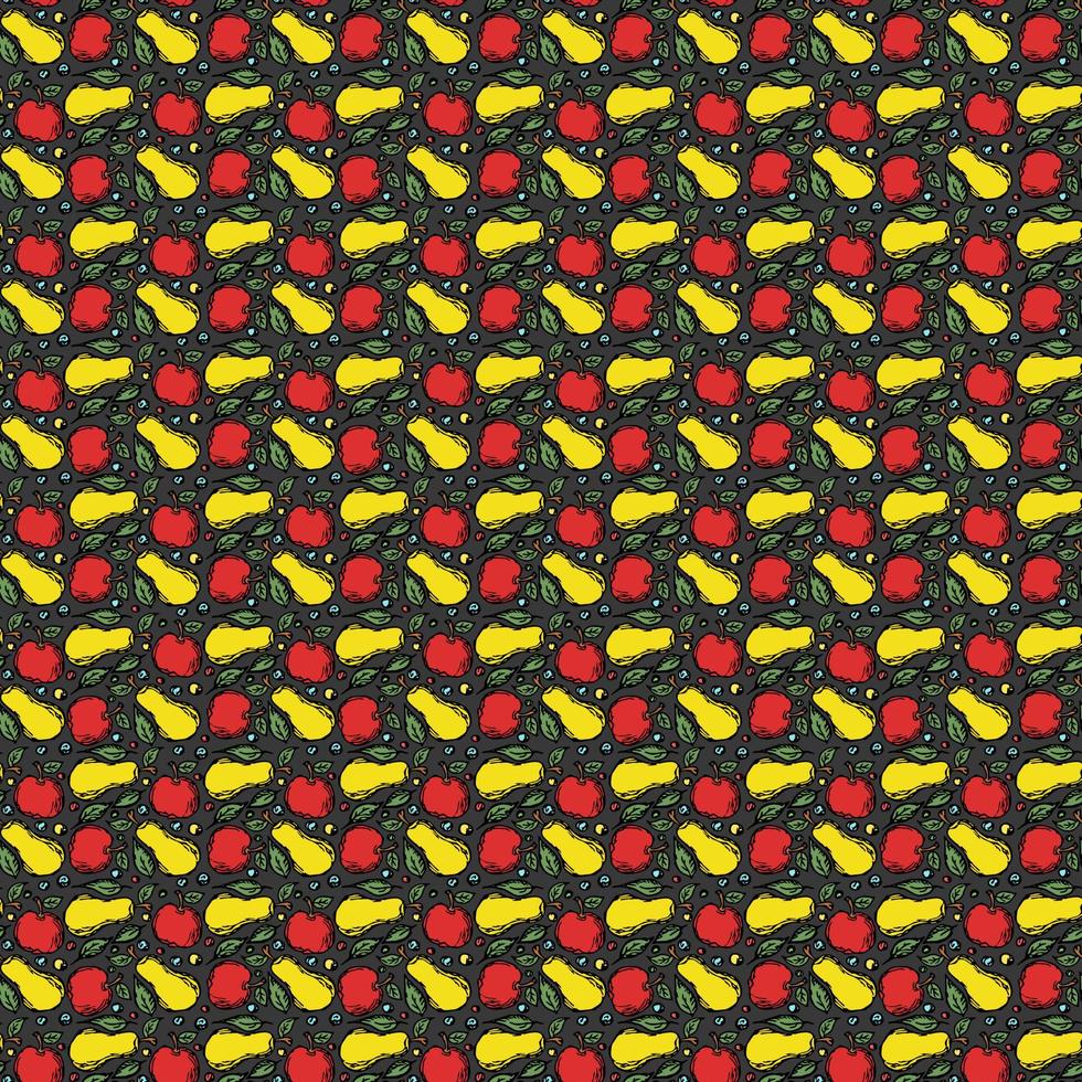 Seamless fruit pattern. Colored apple and pear background. Doodle vector illustration with fruits