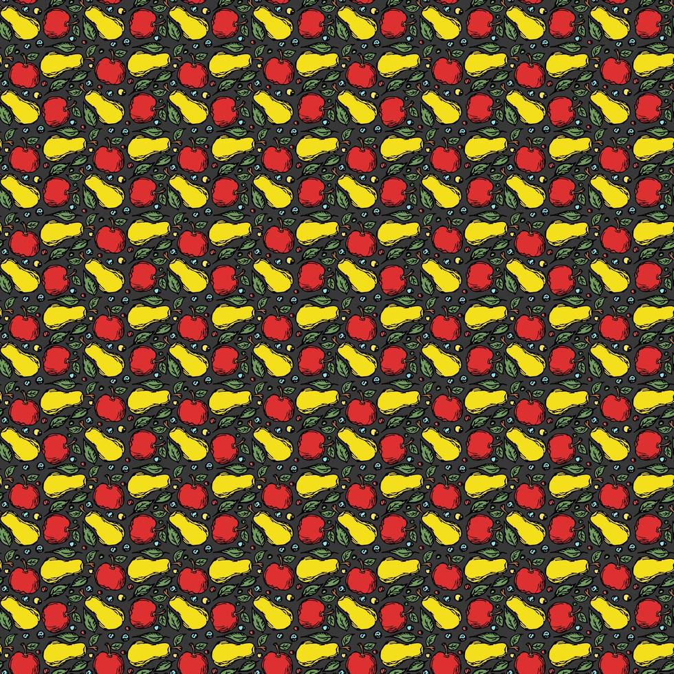 Seamless fruit pattern. Colored apple and pear background. Doodle vector illustration with fruits