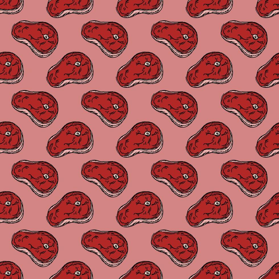 seamless steak pattern. vector doodle illustration with steak icon. pattern with meat