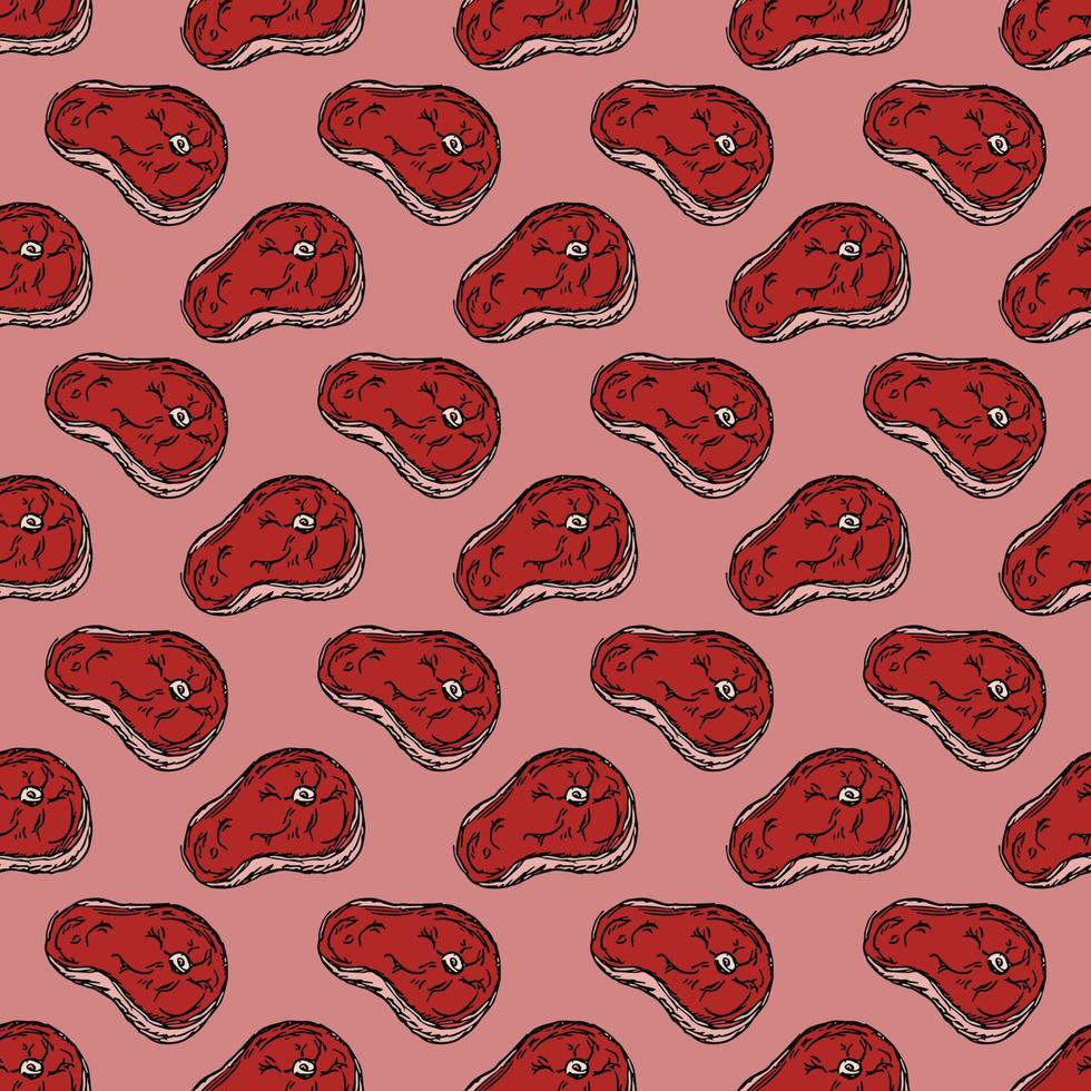 seamless steak pattern. vector doodle illustration with steak icon. pattern with meat