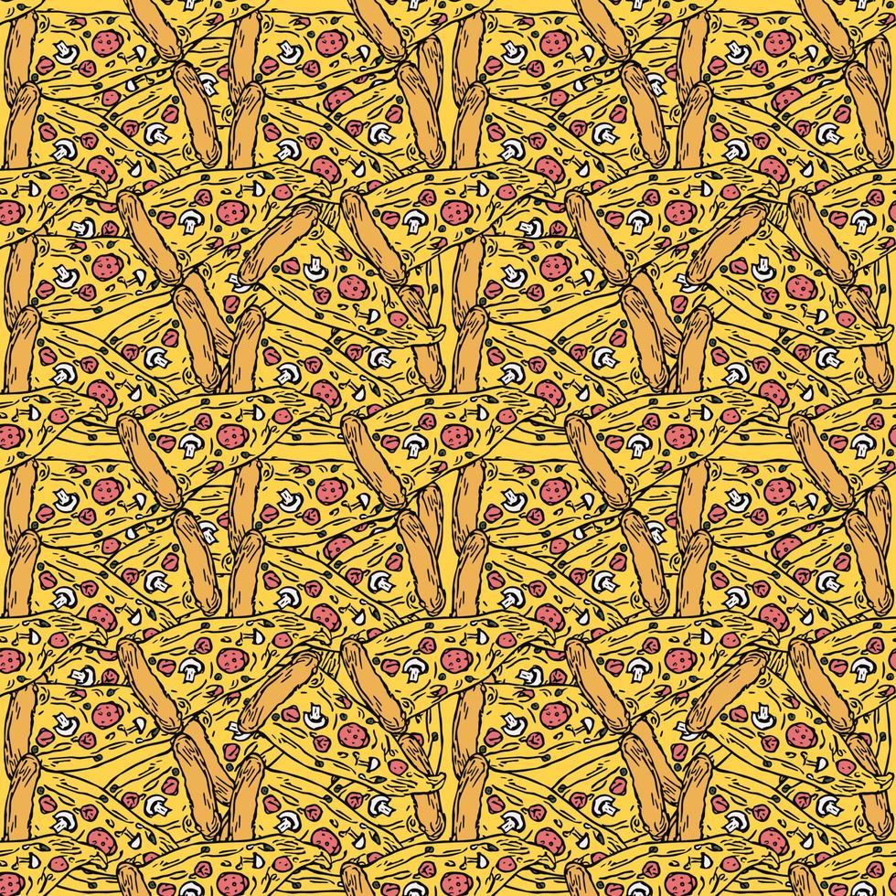 patrón de pizza sin costuras. fondo de pizza de colores. garabato, vector, pizza, ilustración vector