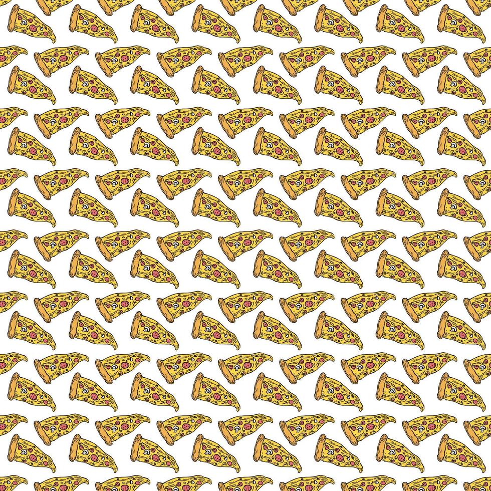 Seamless pizza pattern. Colored pizza background. Doodle vector pizza illustration