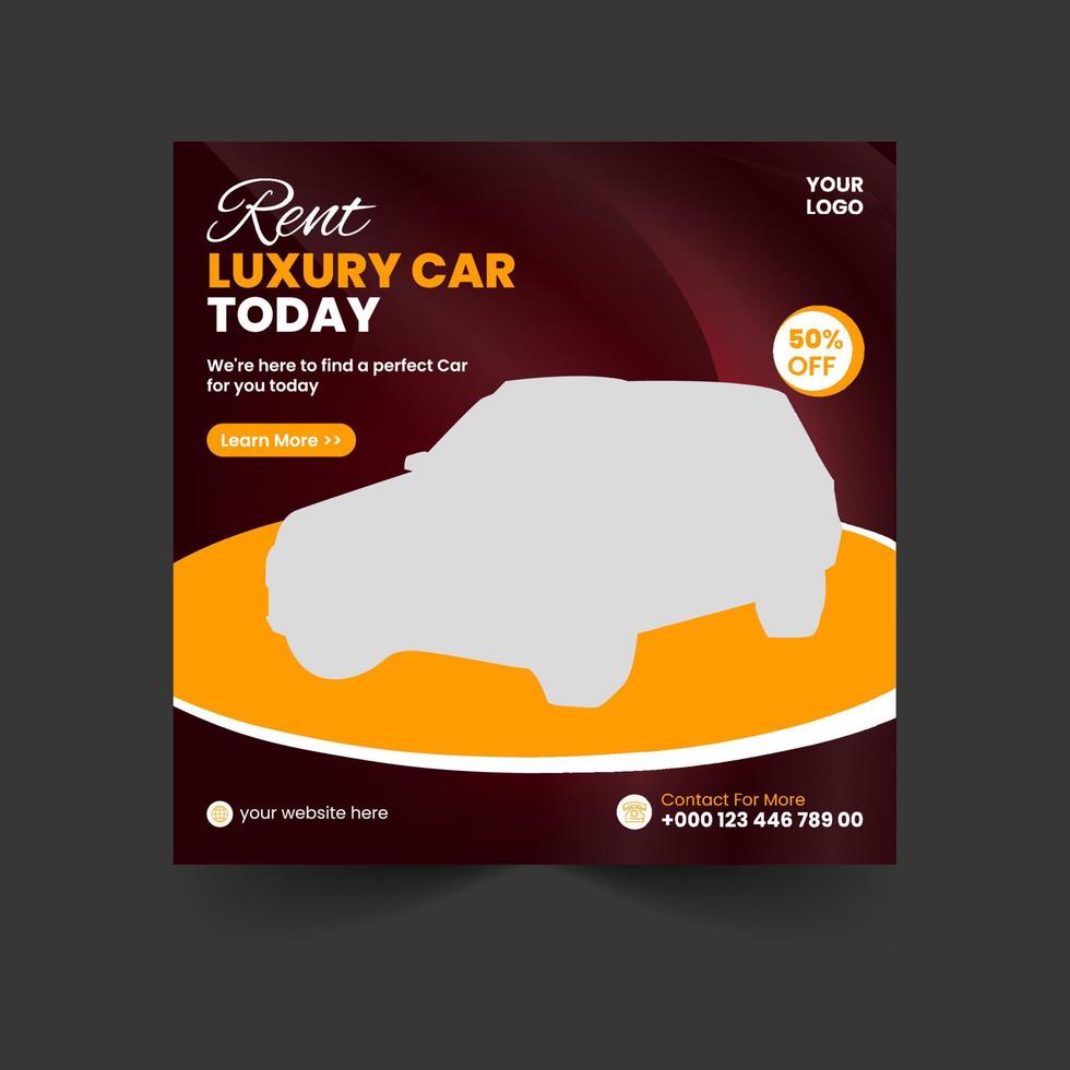 Luxury car rental social media post design with multiuse vector