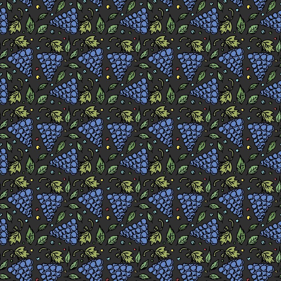 Seamless grape pattern. Doodle vector with grape icons. Vintage grape pattern