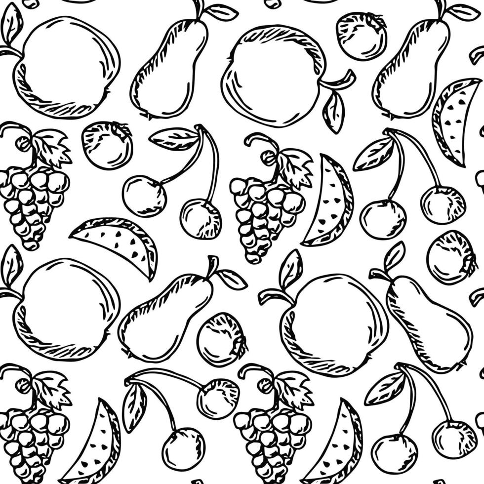 Seamless fruit pattern. apple and pear background. Doodle vector illustration with fruits