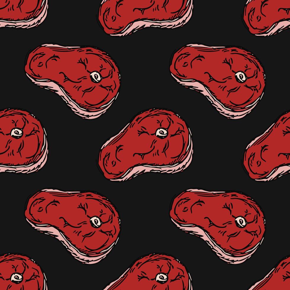 seamless steak pattern. vector doodle illustration with steak icon. pattern with meat
