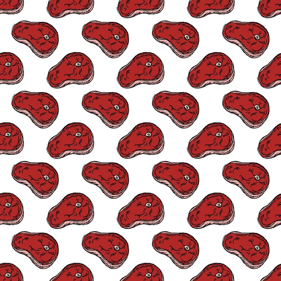 seamless steak pattern. vector doodle illustration with steak icon. pattern with meat