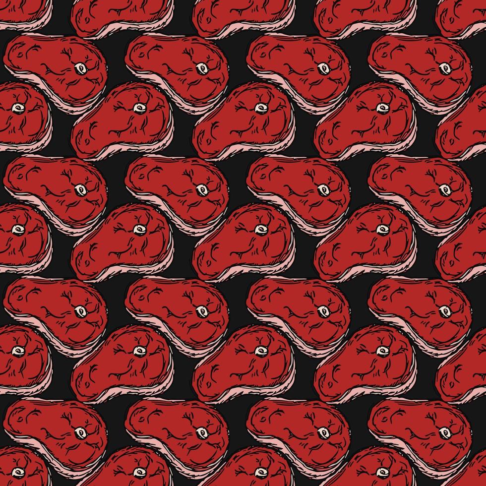 seamless steak pattern. vector doodle illustration with steak icon. pattern with meat