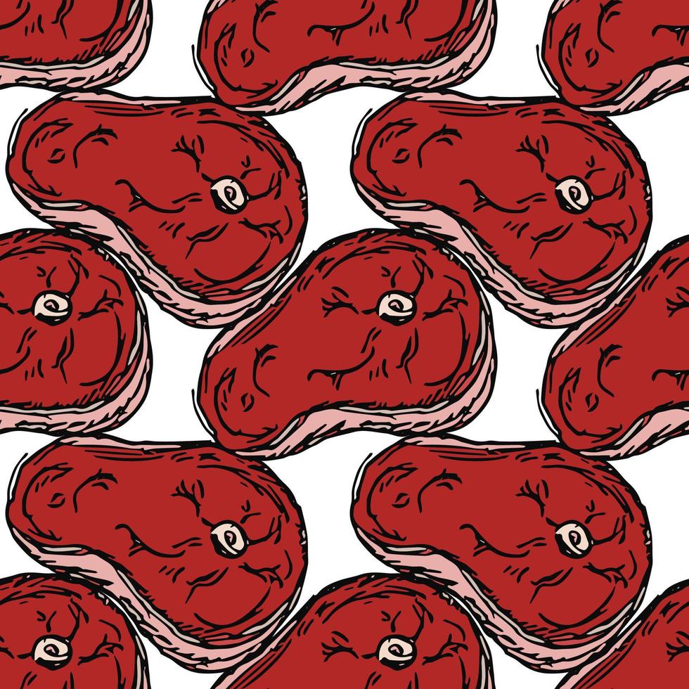 seamless steak pattern. vector doodle illustration with steak icon. pattern with meat
