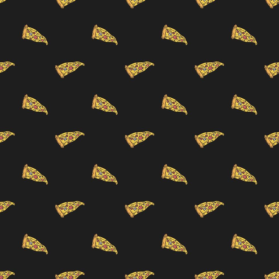 Seamless pizza pattern. Colored pizza background. Doodle vector pizza illustration