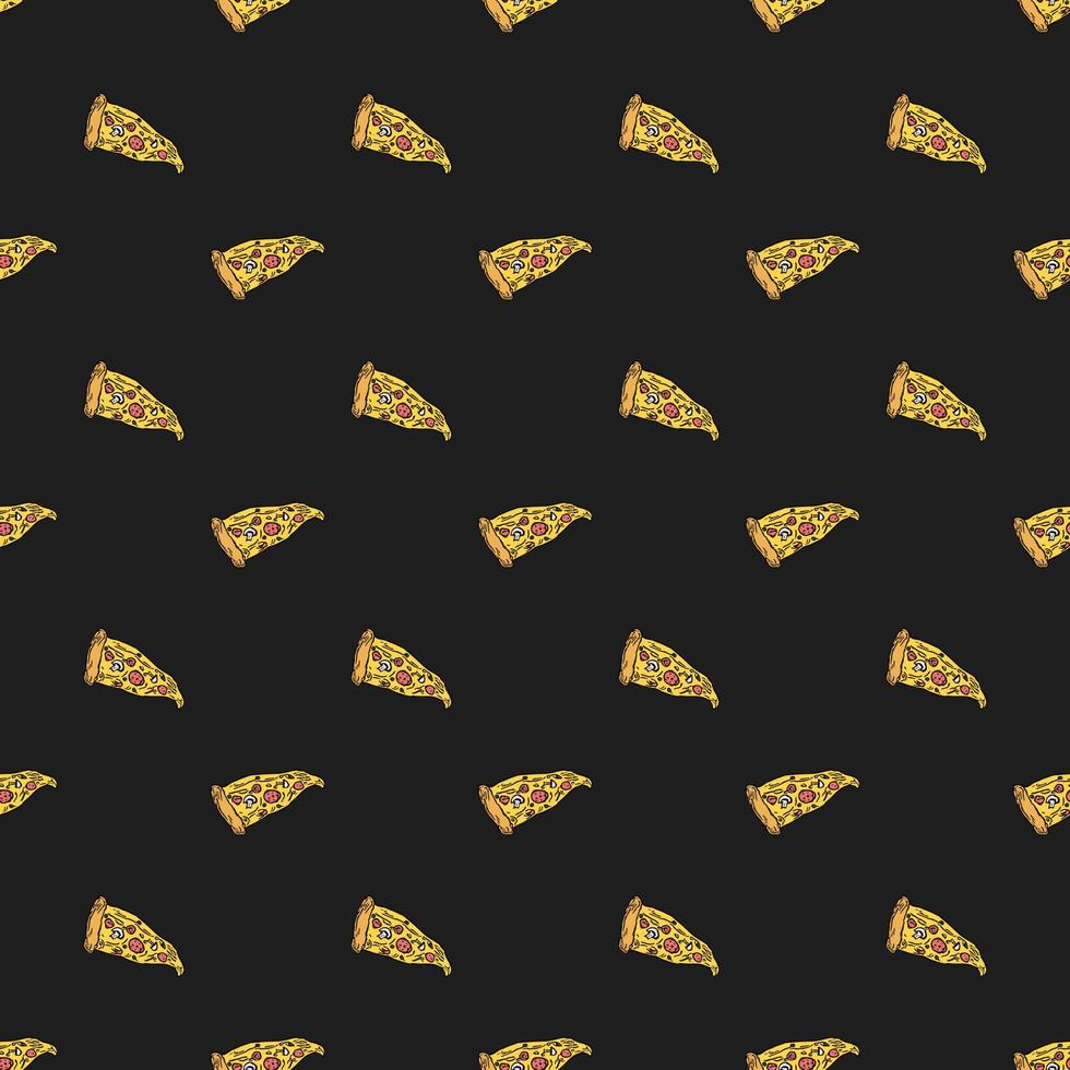 Seamless pizza pattern. Colored pizza background. Doodle vector pizza illustration