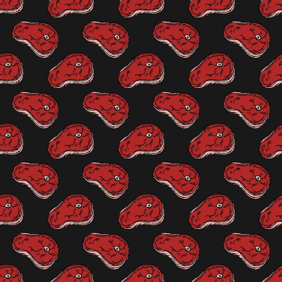 seamless steak pattern. vector doodle illustration with steak icon. pattern with meat