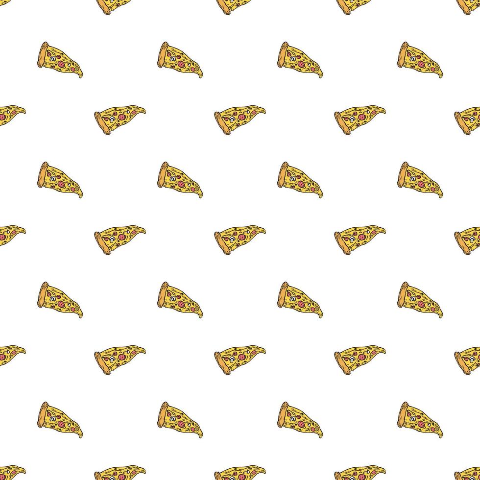Seamless pizza pattern. Colored pizza background. Doodle vector pizza illustration