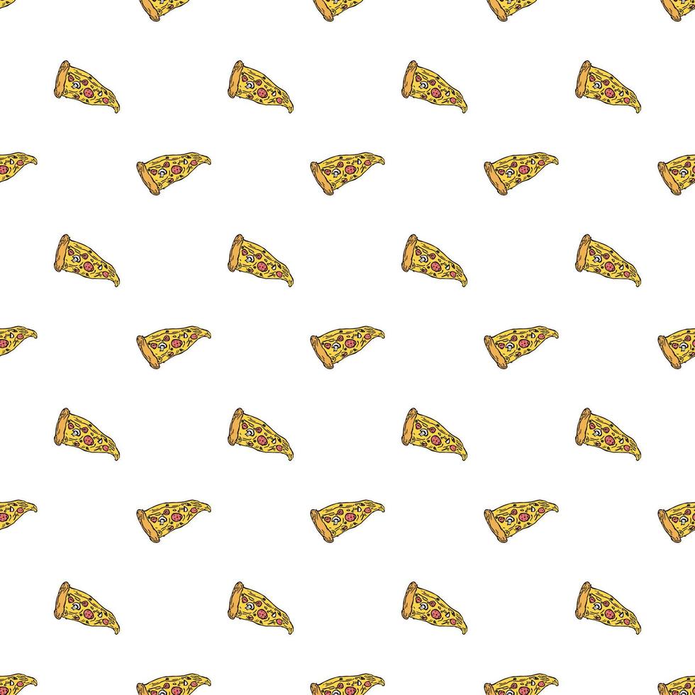 Seamless pizza pattern. Colored pizza background. Doodle vector pizza illustration