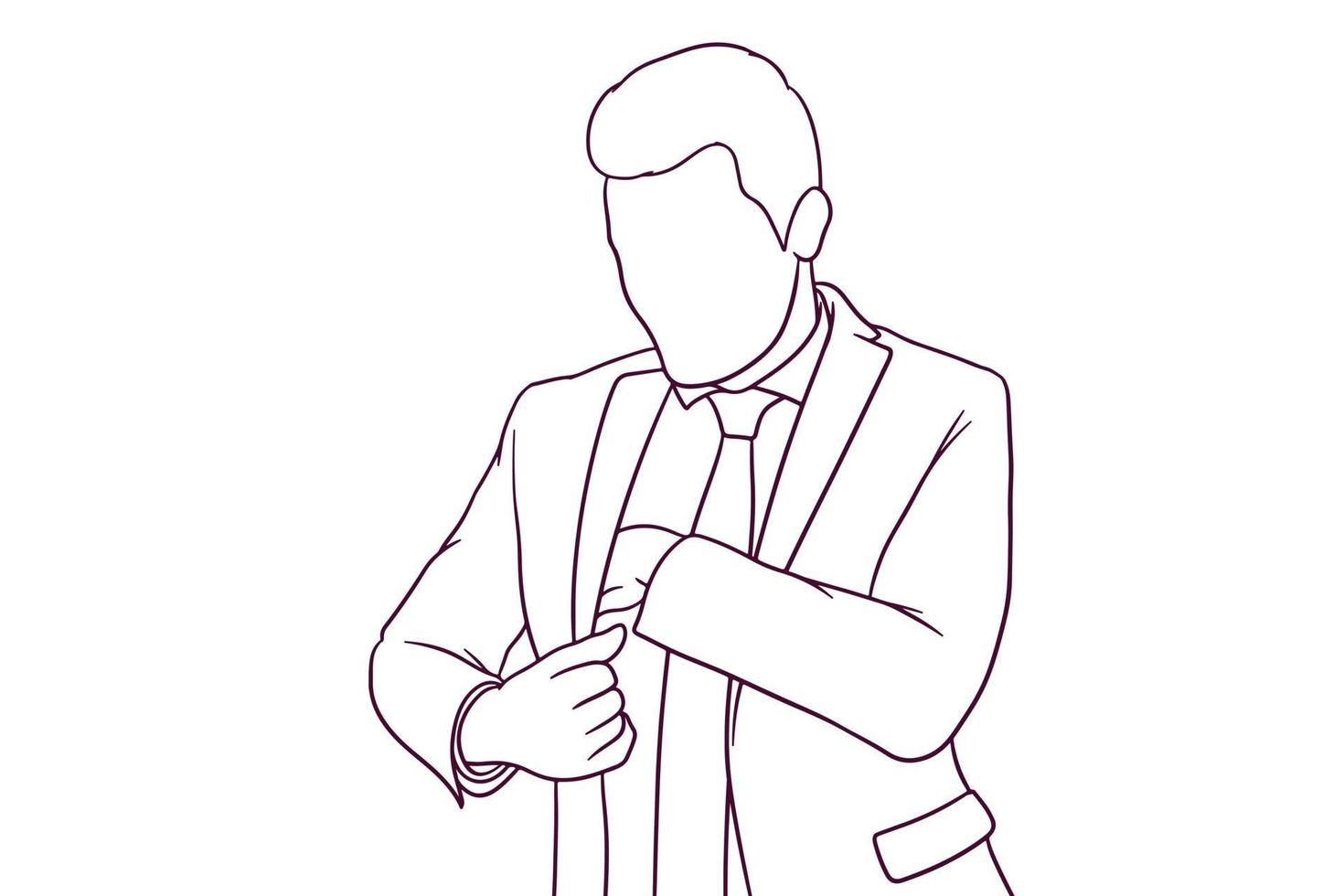 hombre de negocios con la mano en el bolsillo. ilustración de vector de estilo dibujado a mano