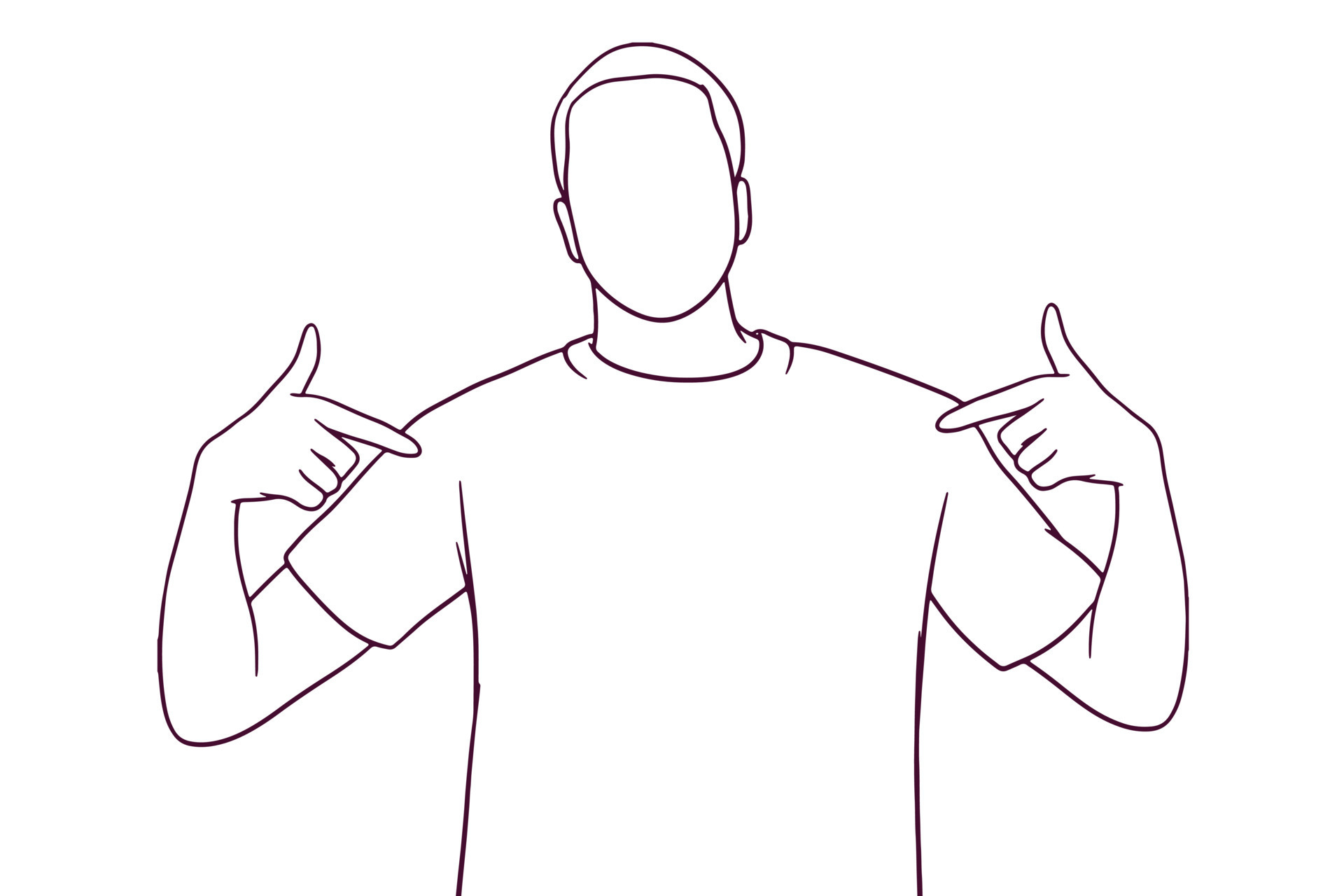 young man pointing his fingers on a blank tshirt. hand drawn style