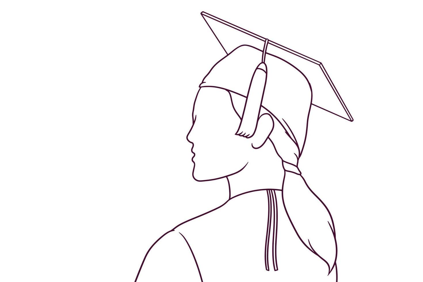 niña con sombrero de graduación. ilustración de vector de estilo dibujado a mano