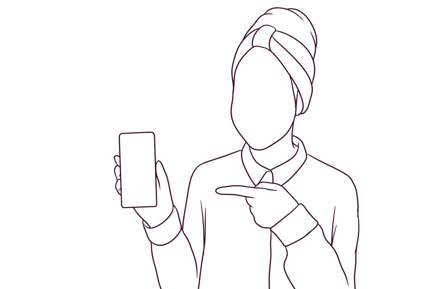 girl pointing phone vector
