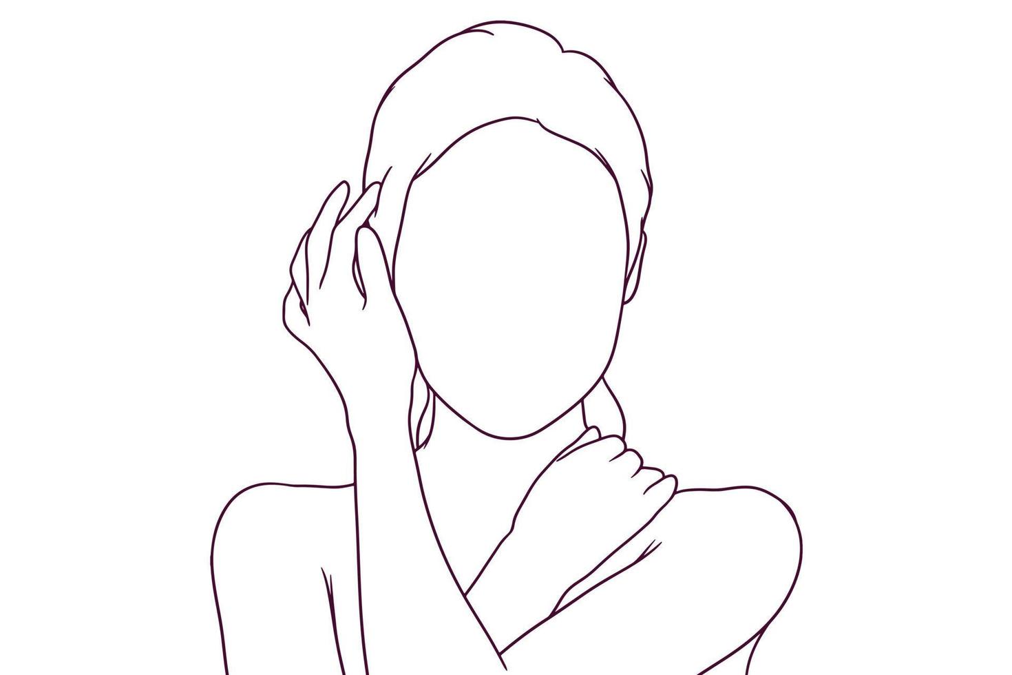 beautifu girl touch her face. hand drawn style vector illustration