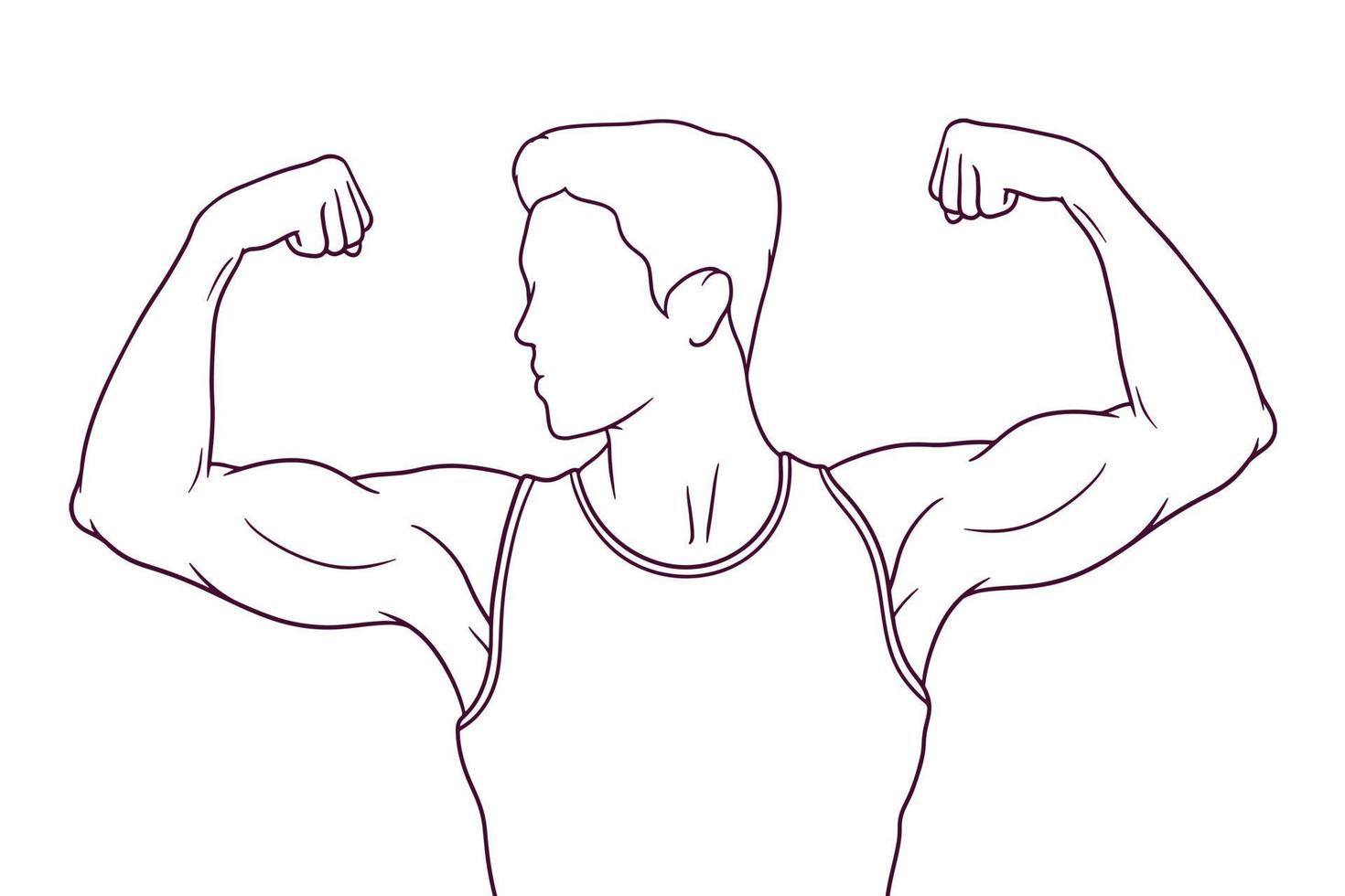 man showing his biceps. hand drawn style vector illustration