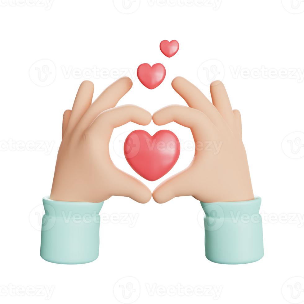 corazón mano gesto 3d icono ilustración png