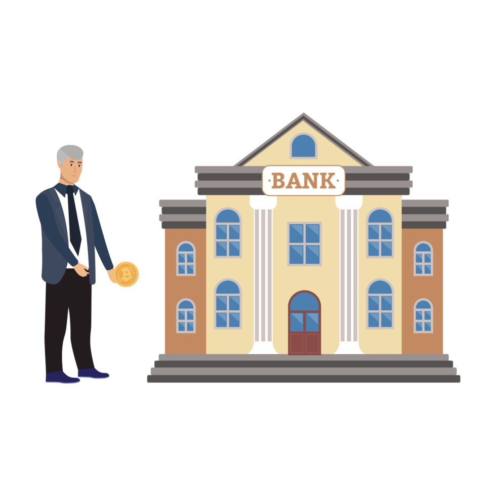 Old man saving money in online banking system concept vector. An older man's flat character design with a bank inside a monitor. Saving money and online money transaction method with a graph chart. png