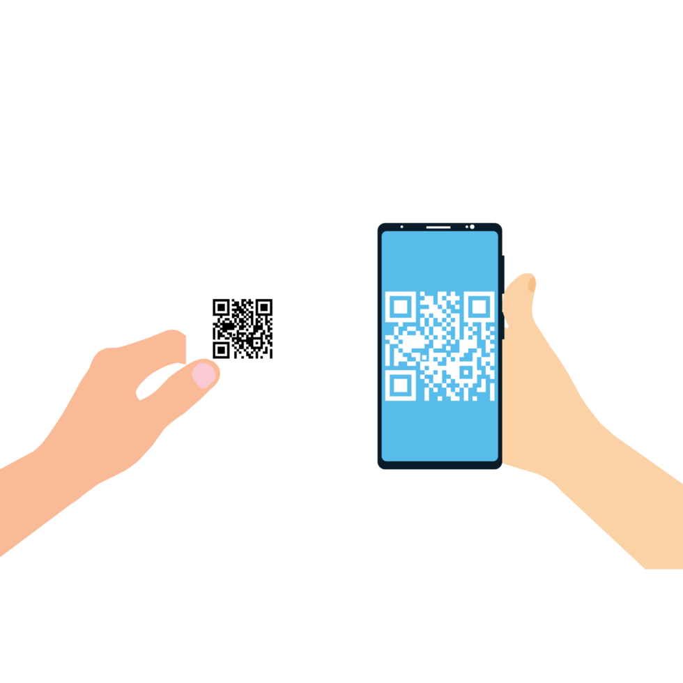 escaneo de código qr dentro del vector de concepto móvil. mano sosteniendo un teléfono inteligente y escaneando el código qr. código qr de escaneo móvil para pago o información, vector de concepto de tecnología digital. png