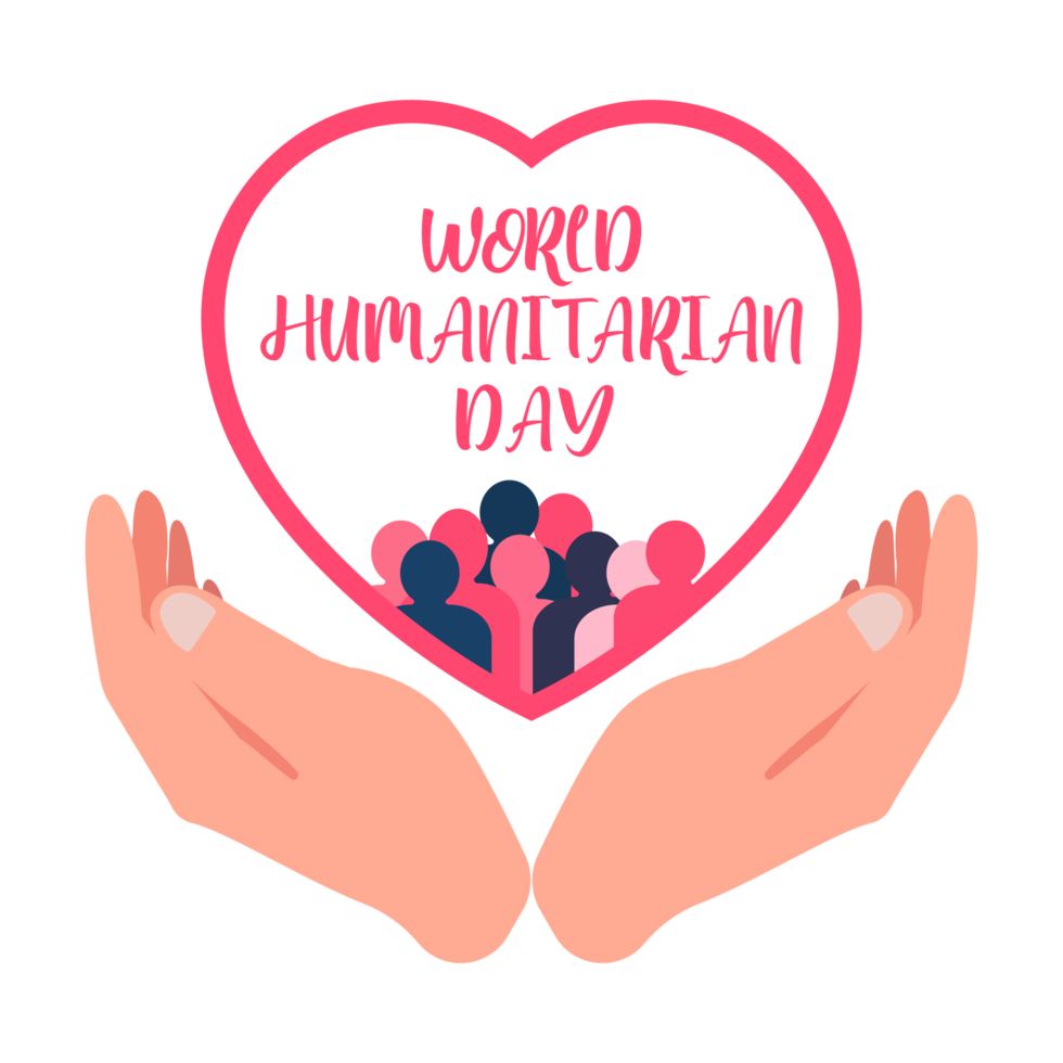 World humanitarian day illustration. Humanitarian day special vector with hand shape. Men vector inside a red love shape. Creative design element. png