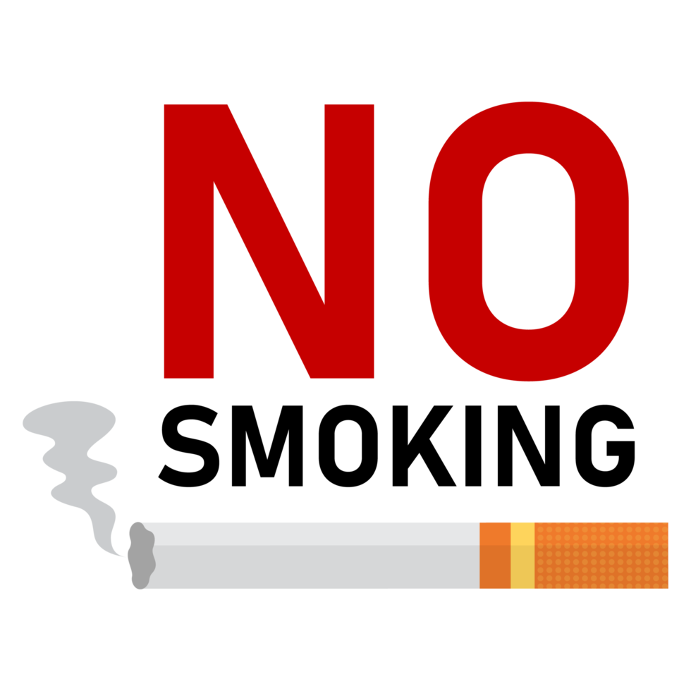 diseño de plantilla de vector de no fumar con efecto de texto negro y rojo y cigarrillo sobre un fondo blanco. Ilustración de vector de signo de no fumar. png