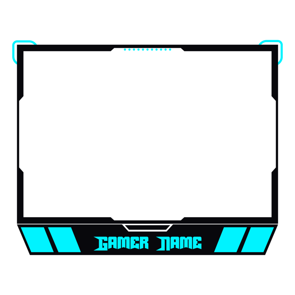 Gaming frame overlay for the live streamer. Gamer overlay for live streamers. Black and cyan color stylish live gaming overlay frame. Live streamer overlay for online gamers. png