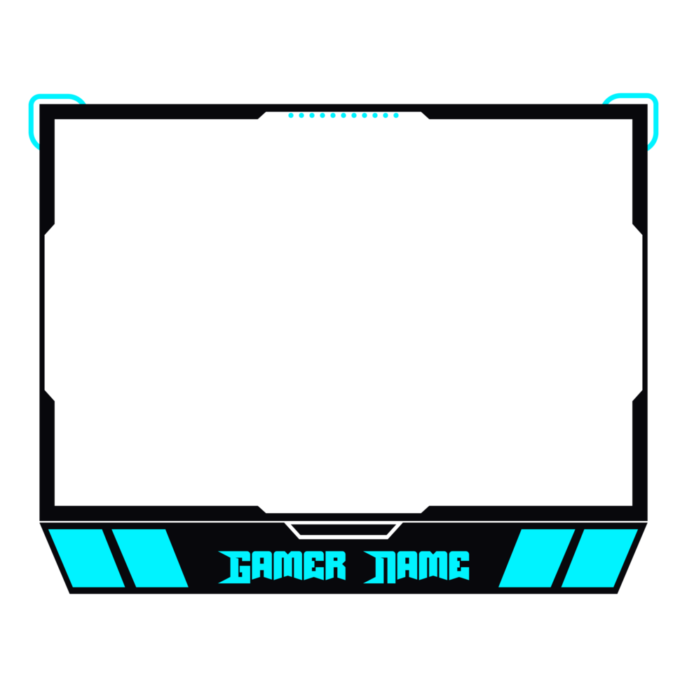 Gaming frame overlay for the live streamer. Gamer overlay for live streamers. Black and cyan color stylish live gaming overlay frame. Live streamer overlay for online gamers. png