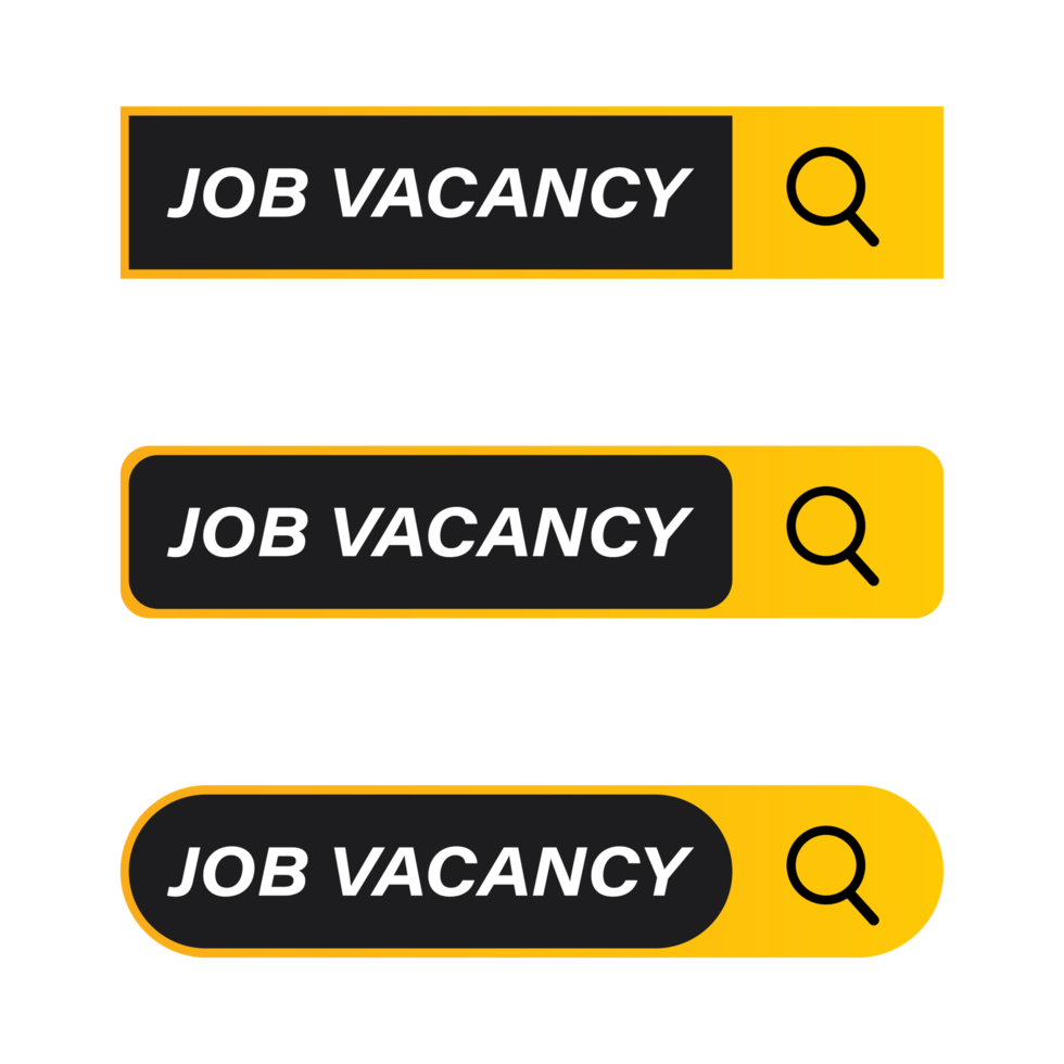 Job vacancy search bar vector with yellow color shade, hiring concept with a magnifying glass, Vacancy inside the black shape, job vacancy hiring concept font design. png