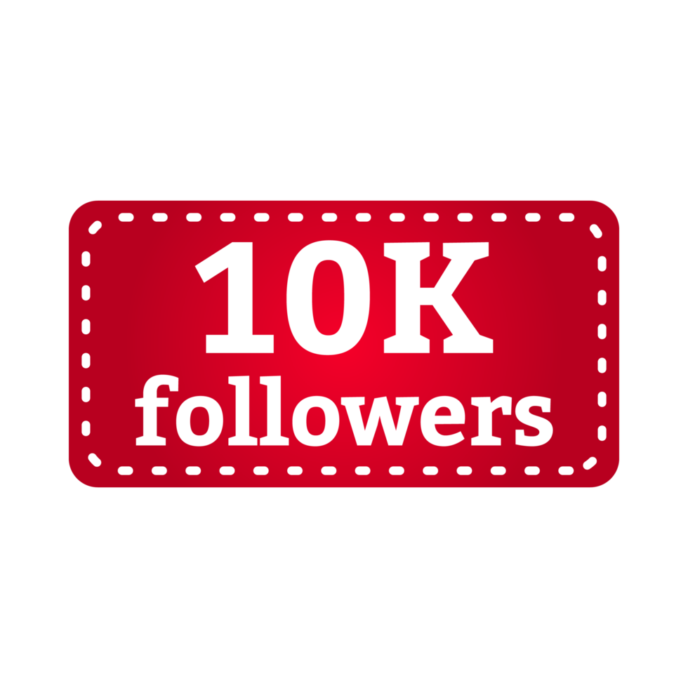 Collezione di pulsanti da 10.000 follower. pulsante follower dei social media con sfumatura di colore rosso. disegno vettoriale del ringraziamento per la celebrazione dei social media 10k follower. png