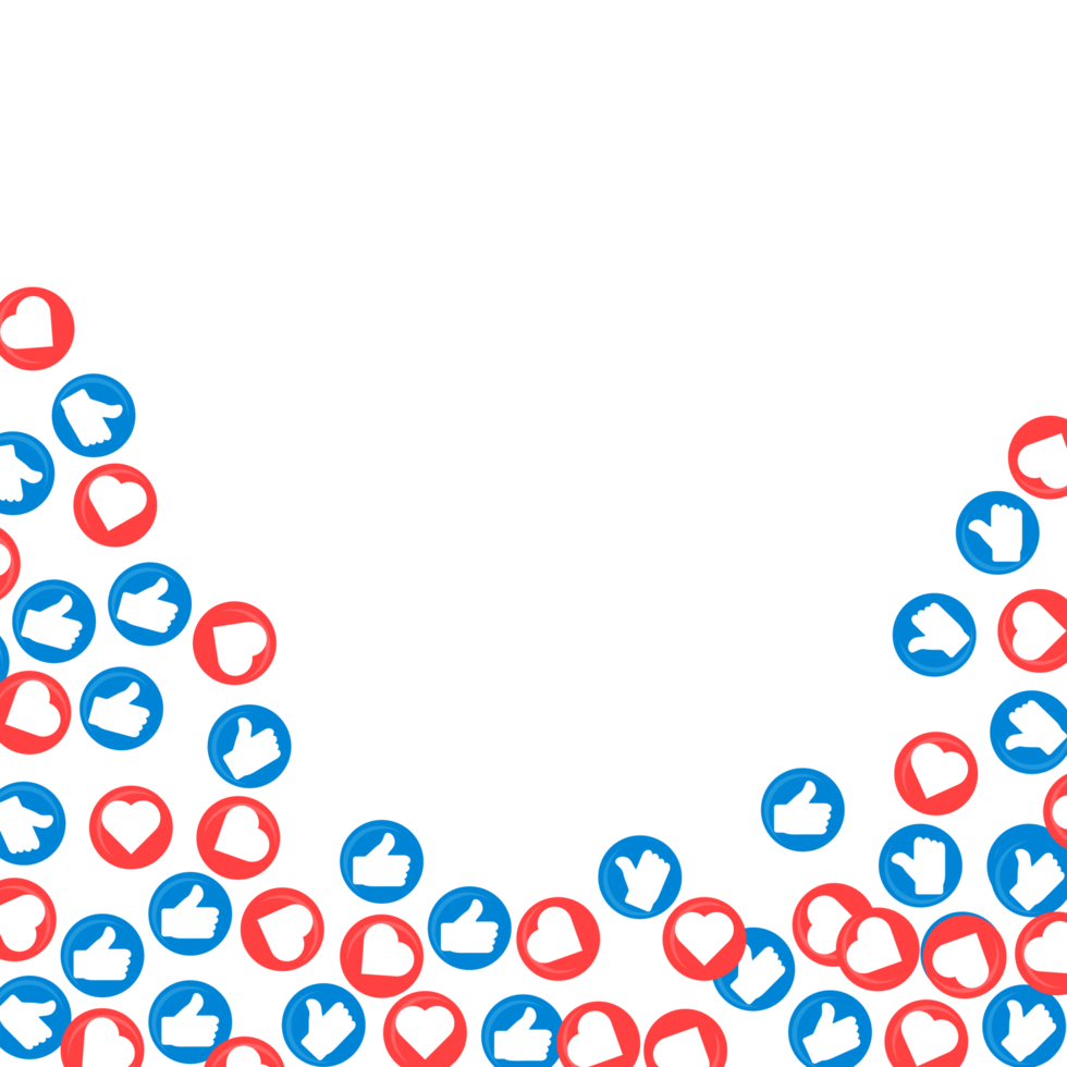 Social media button design elements. Love and like multiple shape social media button stylish vector design. Blue and red color shade vector illustration of social media button. png