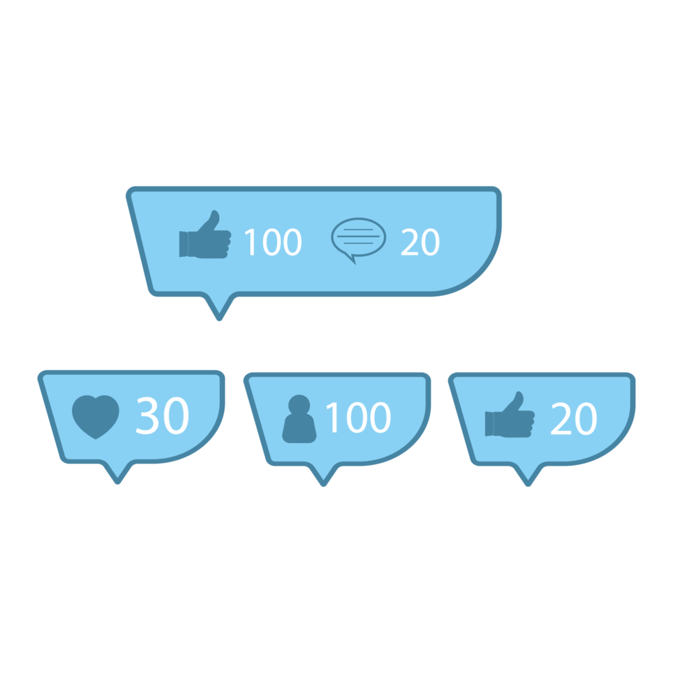 Social media like, follow, and love button collection. Blue color social media button floater design collection. Stylish counter for social media like love and follower design. png