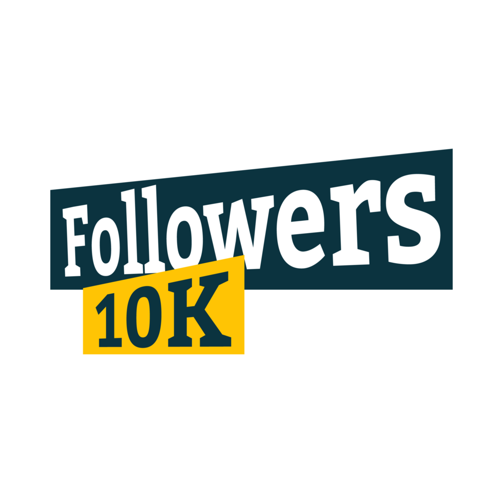 10K follower celebration badge collection. Thanksgiving for 10K followers vector illustration. Black and yellow color 10K follower badge celebration with love shape. png