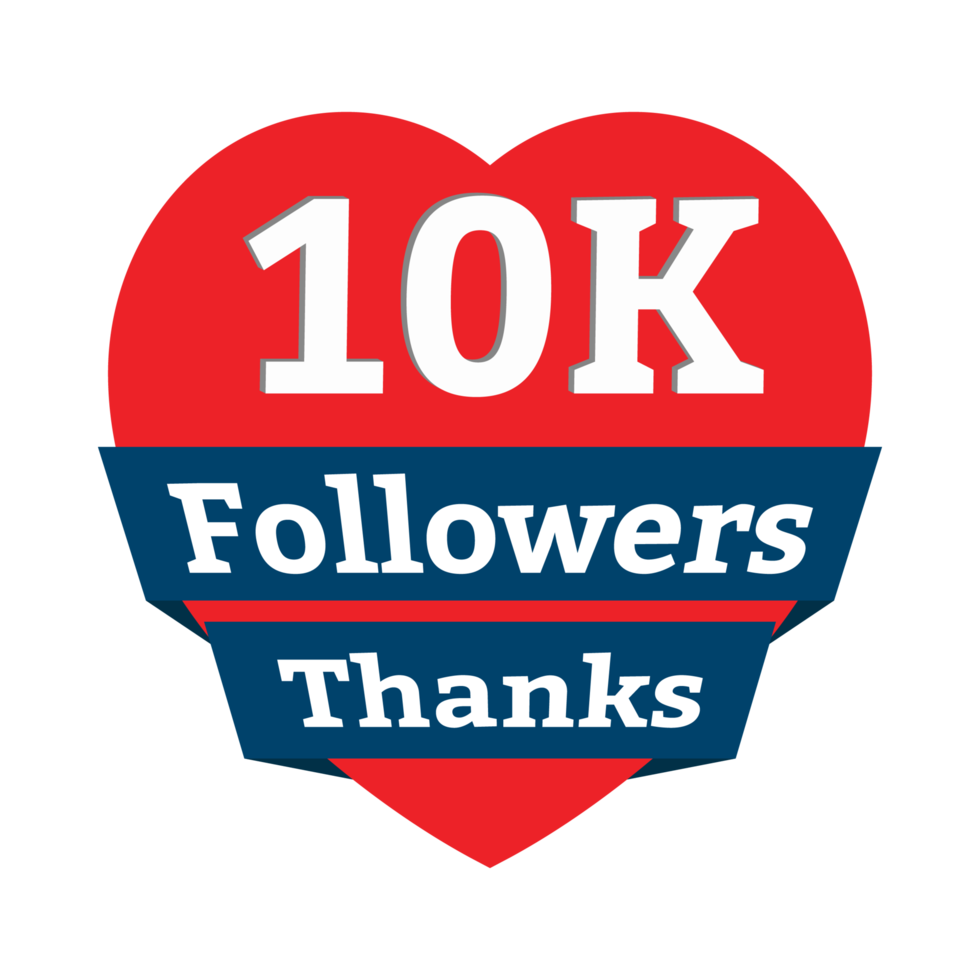 10.000 Follower-Vektordesign auf weißem Hintergrund. Social Media 10k Follower Celebration Design mit roter und weißer Farbe. Sammlung von 10.000 Followern-Abzeichen. png