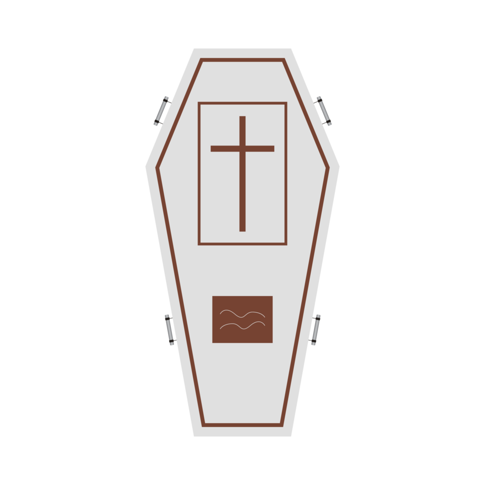 Halloween white burial coffin design on a white background. Coffin with isolated shape design. Halloween white coffin party element vector illustration. Coffin vector with a Christian cross symbol. png