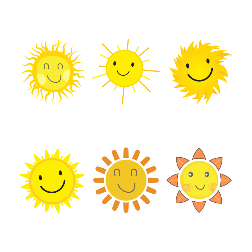 Sun sticker with a round shape and yellow color. Cute sun with smiling