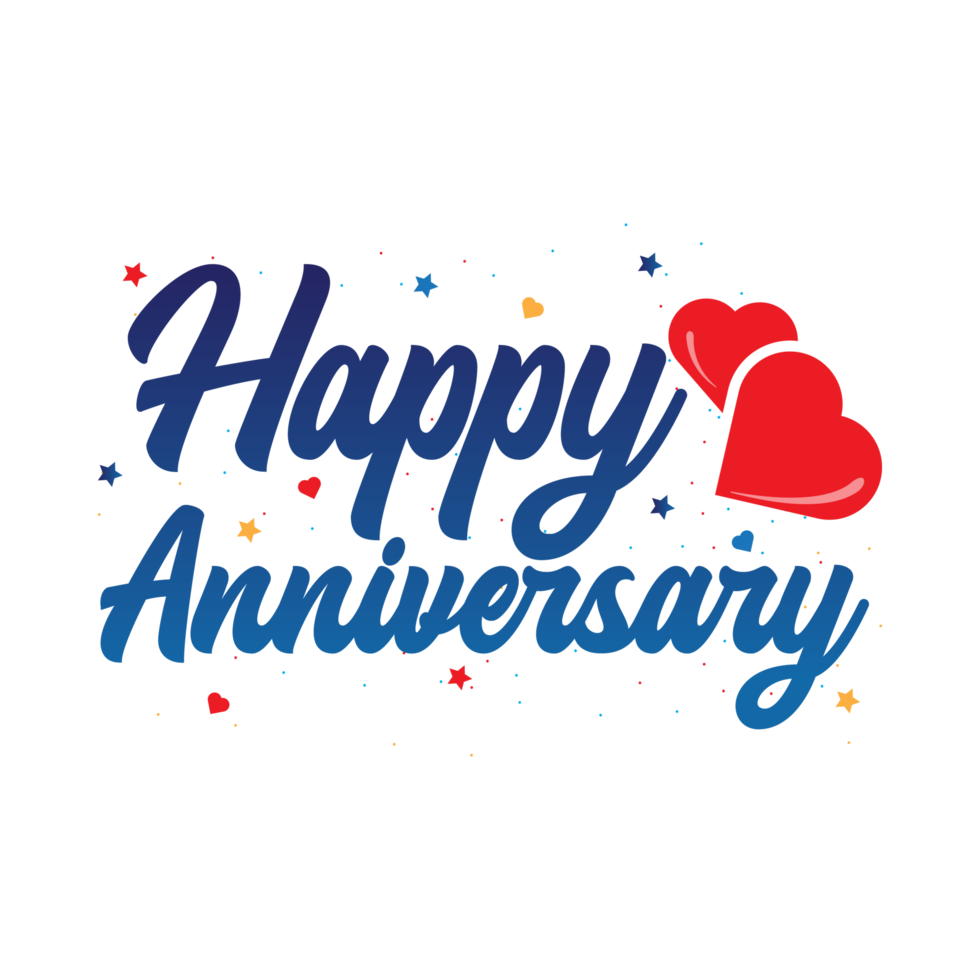 Happy anniversary calligraphy design. Happy anniversary calligraphy with blue color shade. Happy anniversary vector illustration with red love shape. png