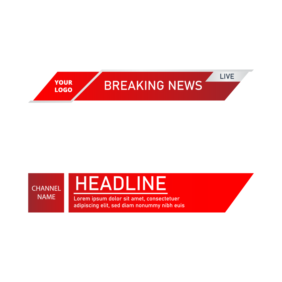 News lower third design for television channels. The metallic color red and white shade lower third for a news channel. The rectangular shape news channel vector design. png