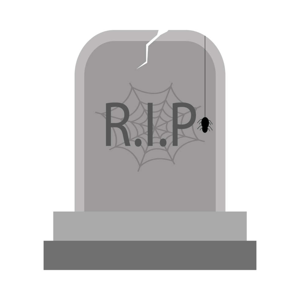 Halloween scary grave stone vector with a spider. Halloween illustration design with the stone tomb and R.I.P sign. Old scary burial design with spider web. png