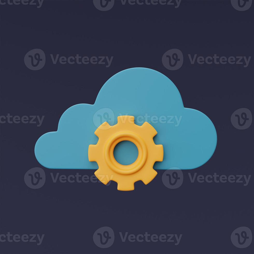 3d render of blue cloud symbol with Gear setting icon isolated on dark background,Cloud storage technology,minimal style. photo