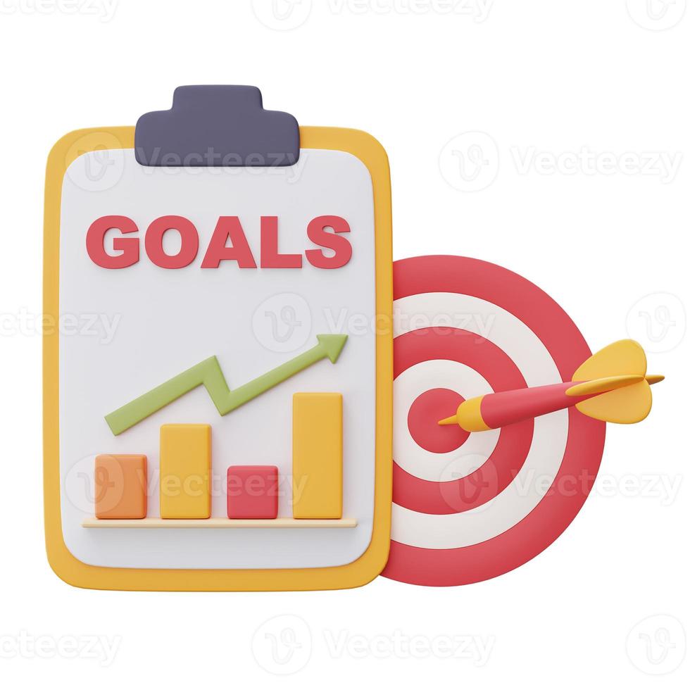 Red target and arrow on clipboard with checklist,Achieving the goal,success business strategy concept,minimal style,3d rendering. photo