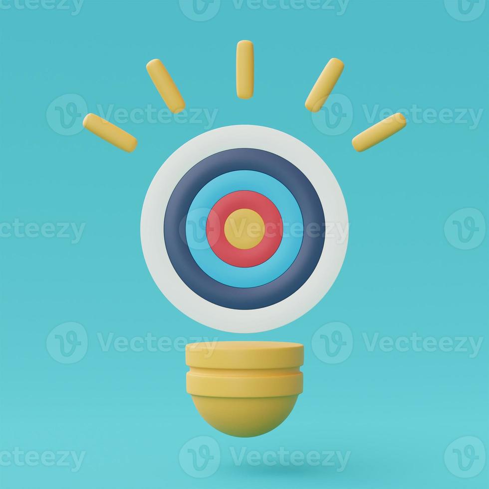 3d render of dartboard with light bulb,Achieving the goal,success business strategy concept,minimal style,3d rendering. photo