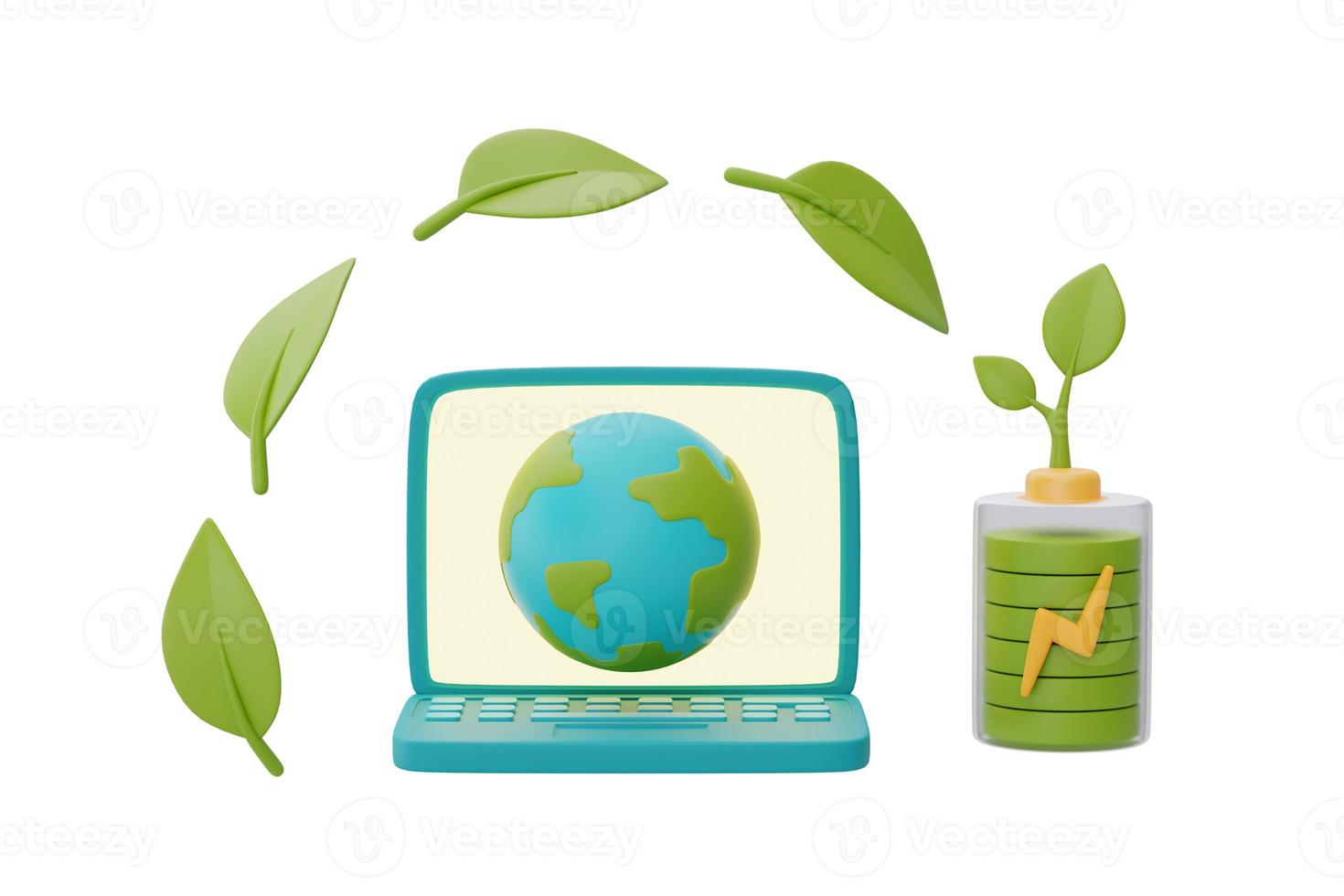 World globe on smartphone screen with battery charge and green leaf,smart energy saving,Happy earth day,World environment day,Eco friendly,3d rendering. photo