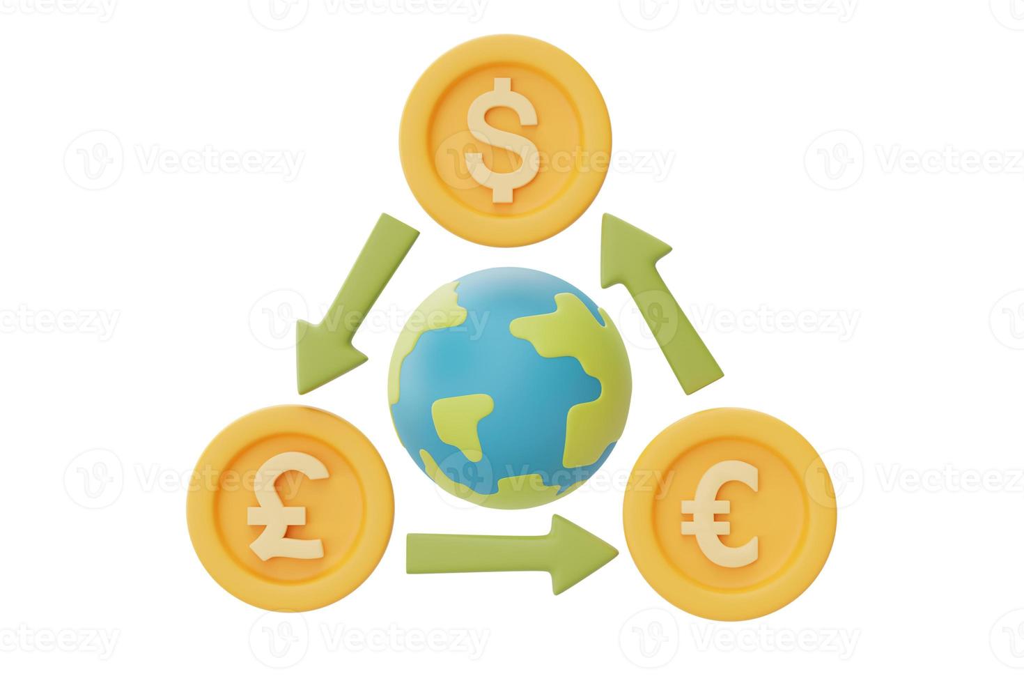 Business, finance or currency exchange concept,Globe with pound,dollar,euro coin and arrow,Digital payment,currency rate increase statistic,3d rendering photo